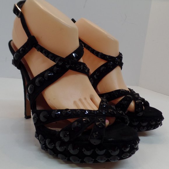 Vince Camuto Shoes - Vince Camuto Strappy Bejeweled Platform Open Toe Sandals Ultra High Heels Sz 9,5